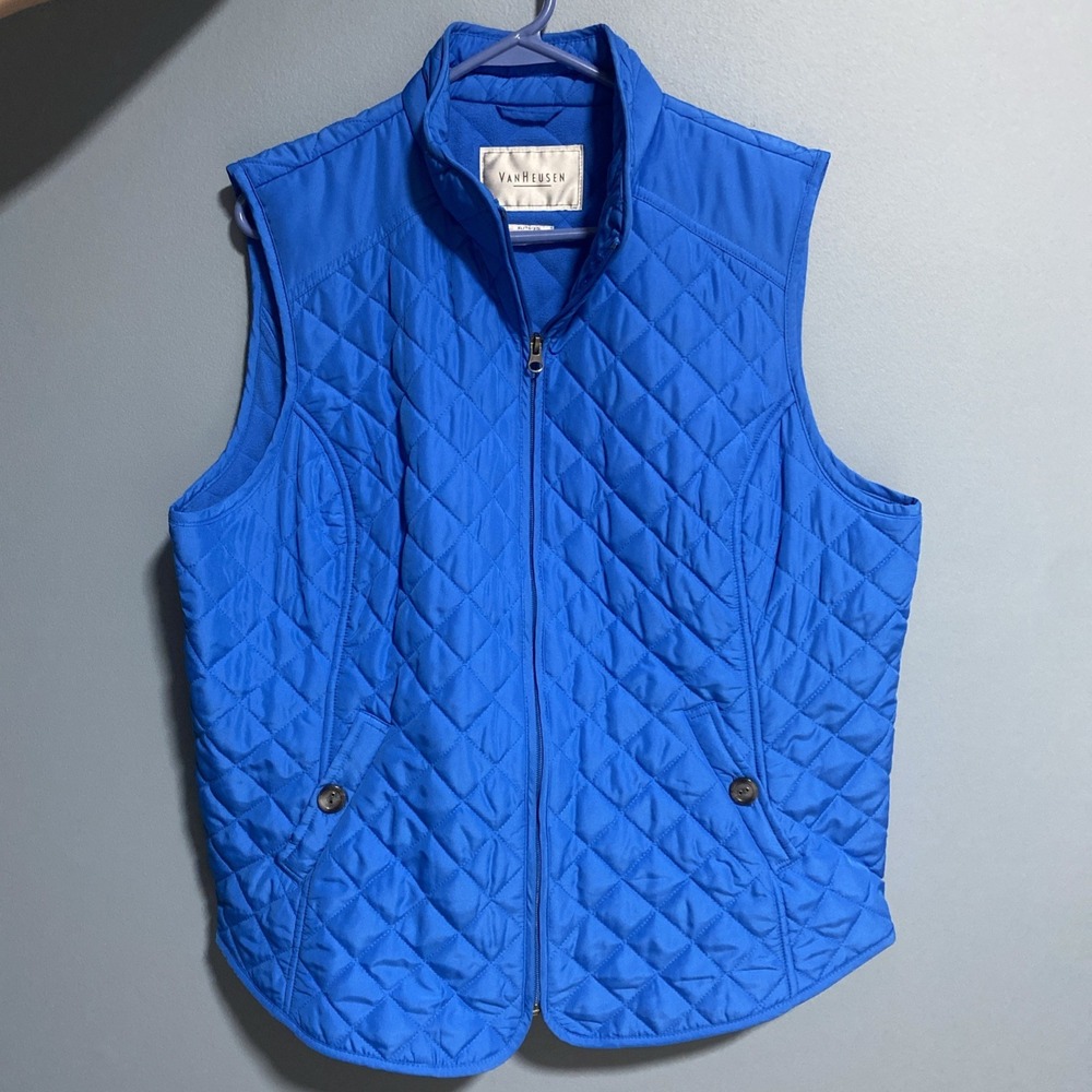 Van Heusen Womens Blue Diamond Quilted Full-Zip Vest XL Regular Fit Outerwear